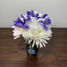 Load image into Gallery viewer, Blue dreams bouquet in Blue Floral Vase