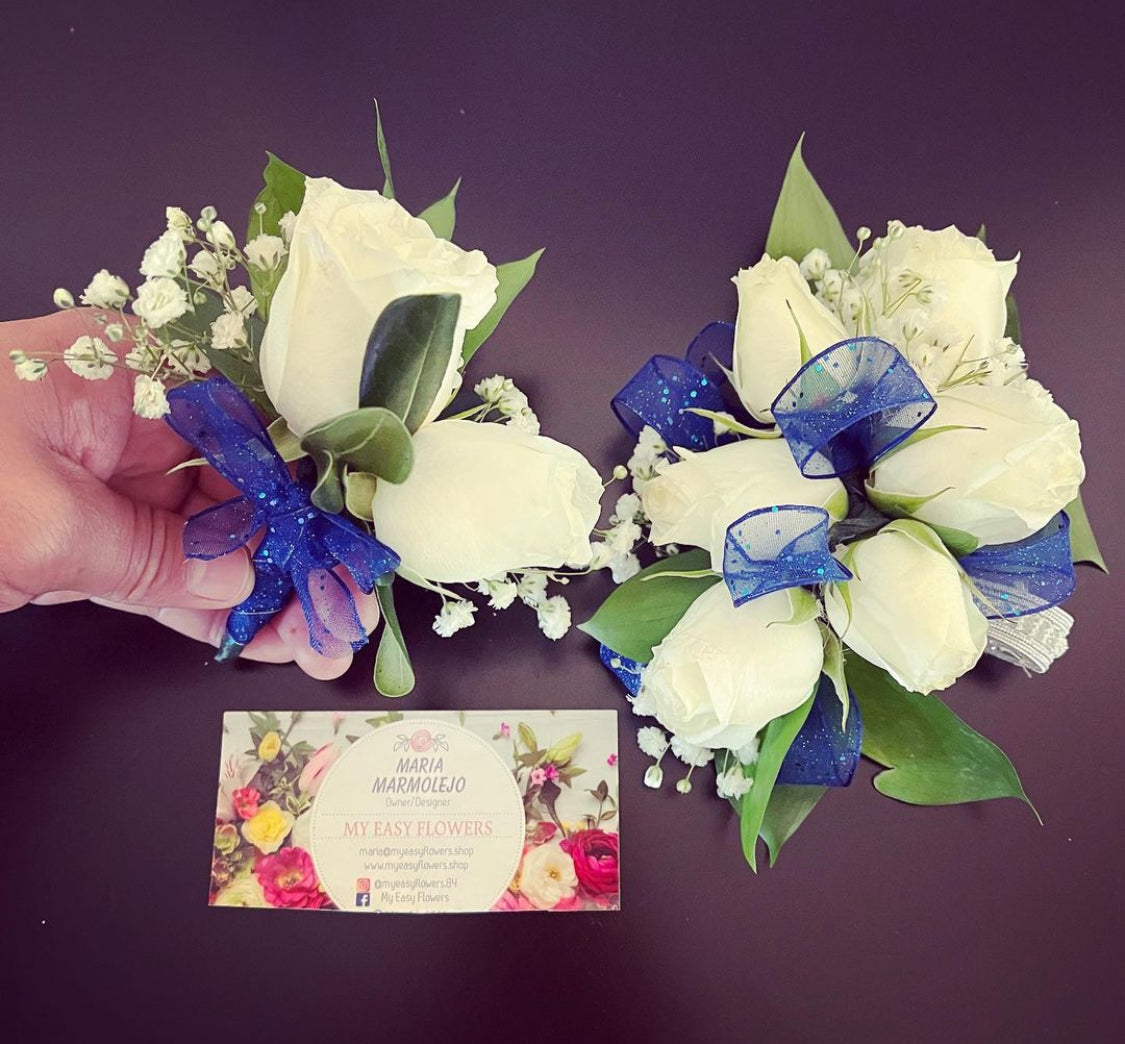 Corsage and boutonnire royal blue  MyEasyFlowers