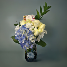 Load image into Gallery viewer, Floral Blue and White bouquet in BLUE vase