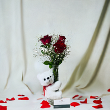 Load image into Gallery viewer, 3 Red Roses + Teddy Bear 5.5”