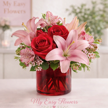Load image into Gallery viewer, π Romantic Pink & Red Floral Arrangement. BEST SELLER