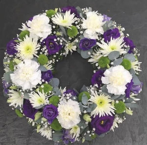 Purple and white wreath