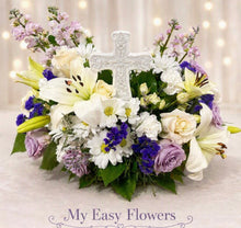 Load image into Gallery viewer, Faithful Grace – Ceramic Cross Floral Arrangement

