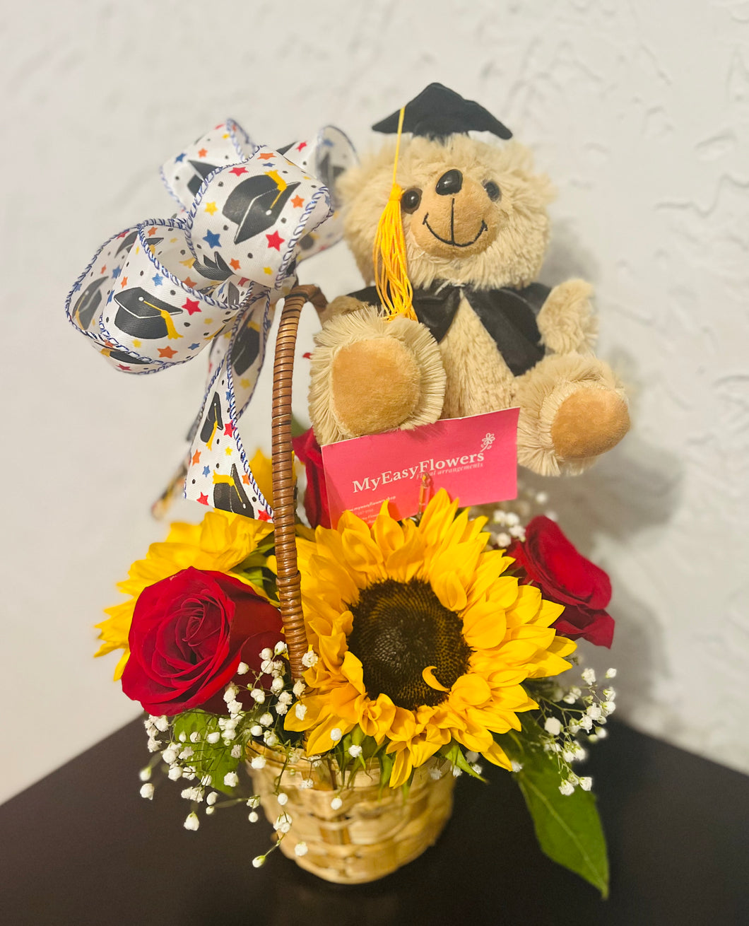 Graduation small floral basket with teddy 🧸