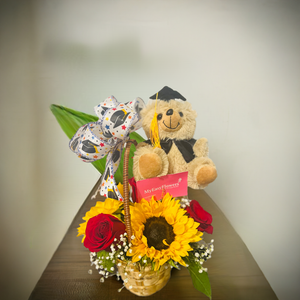 Graduation small floral basket with teddy 🧸
