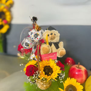 Graduation small floral basket with teddy 🧸