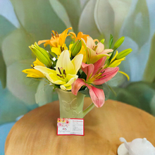 Load image into Gallery viewer, Just because lilies bouquet in Pitcher vase
