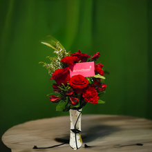 Load image into Gallery viewer, Graduation floral bouquet in Diploma shape vase
