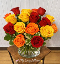 Load image into Gallery viewer, 18 Rosas Colorful in clear vase
