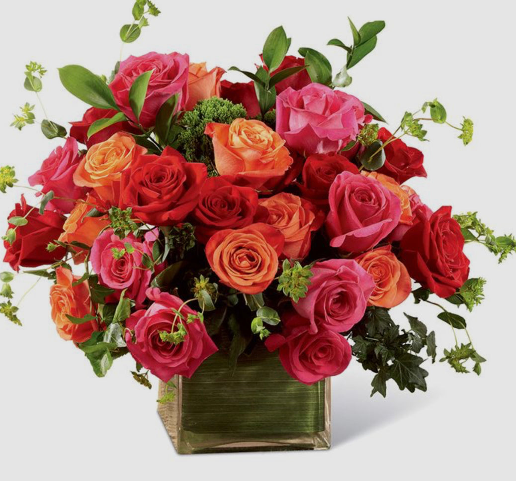 36 Pink/ Orange / Red roses bqt